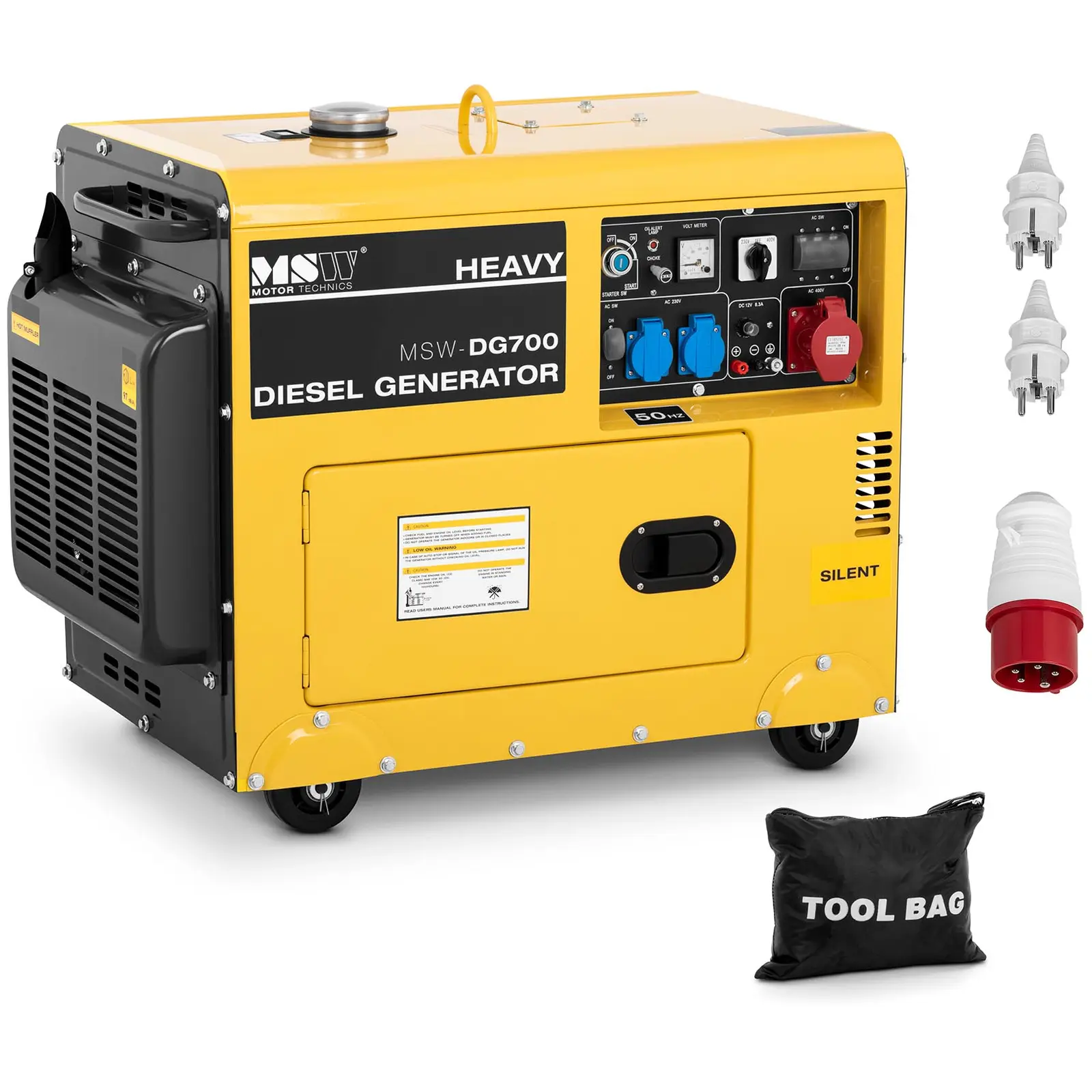 Zasilni generator 3-fazni tihi dizel z električnim zagonom - 5500 W - 7 KM - rezervoar 14,5 L - 230/400 V