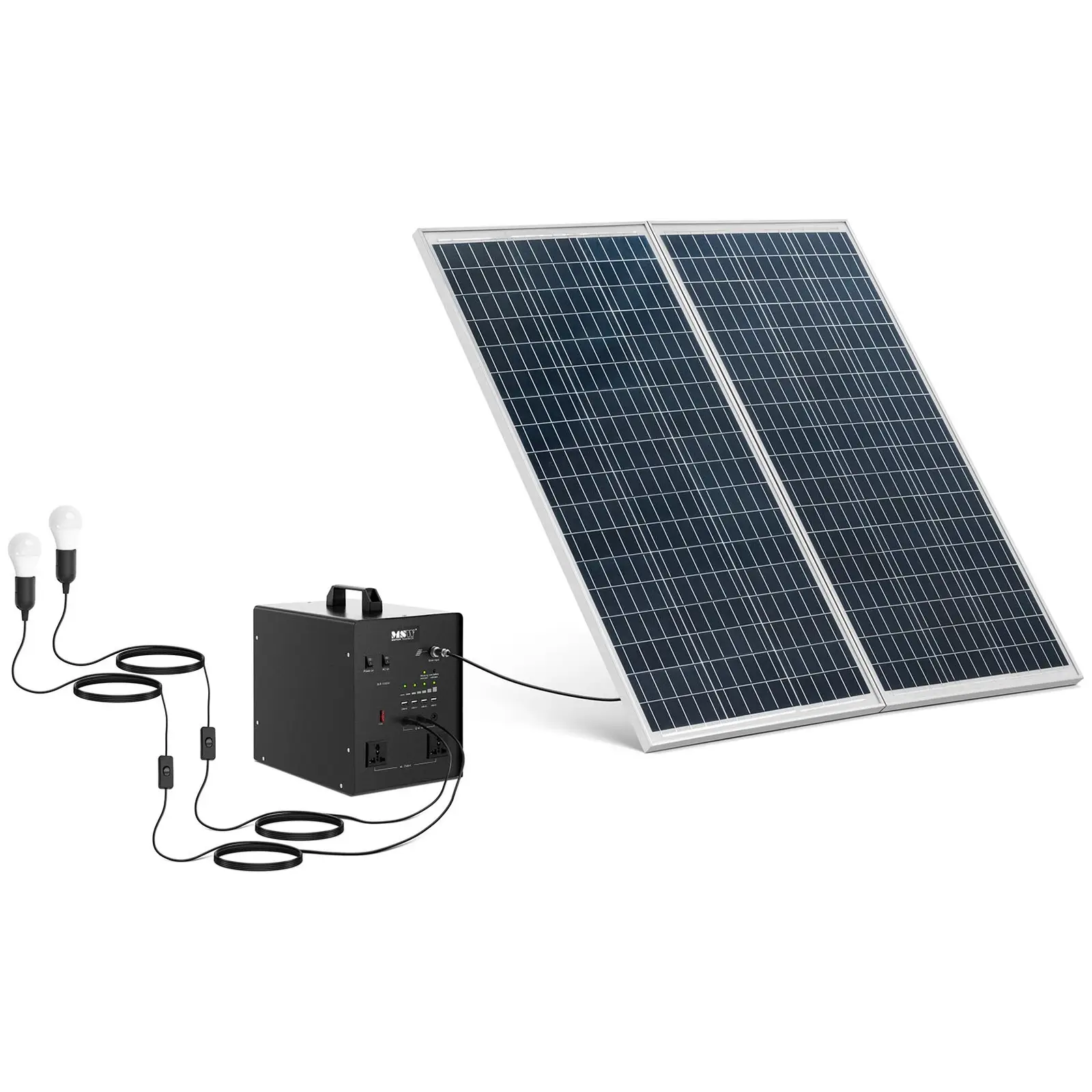 Solarna postaja za elektriko - 1000 W - 5 / 12 /230 V - 2 LED-luči