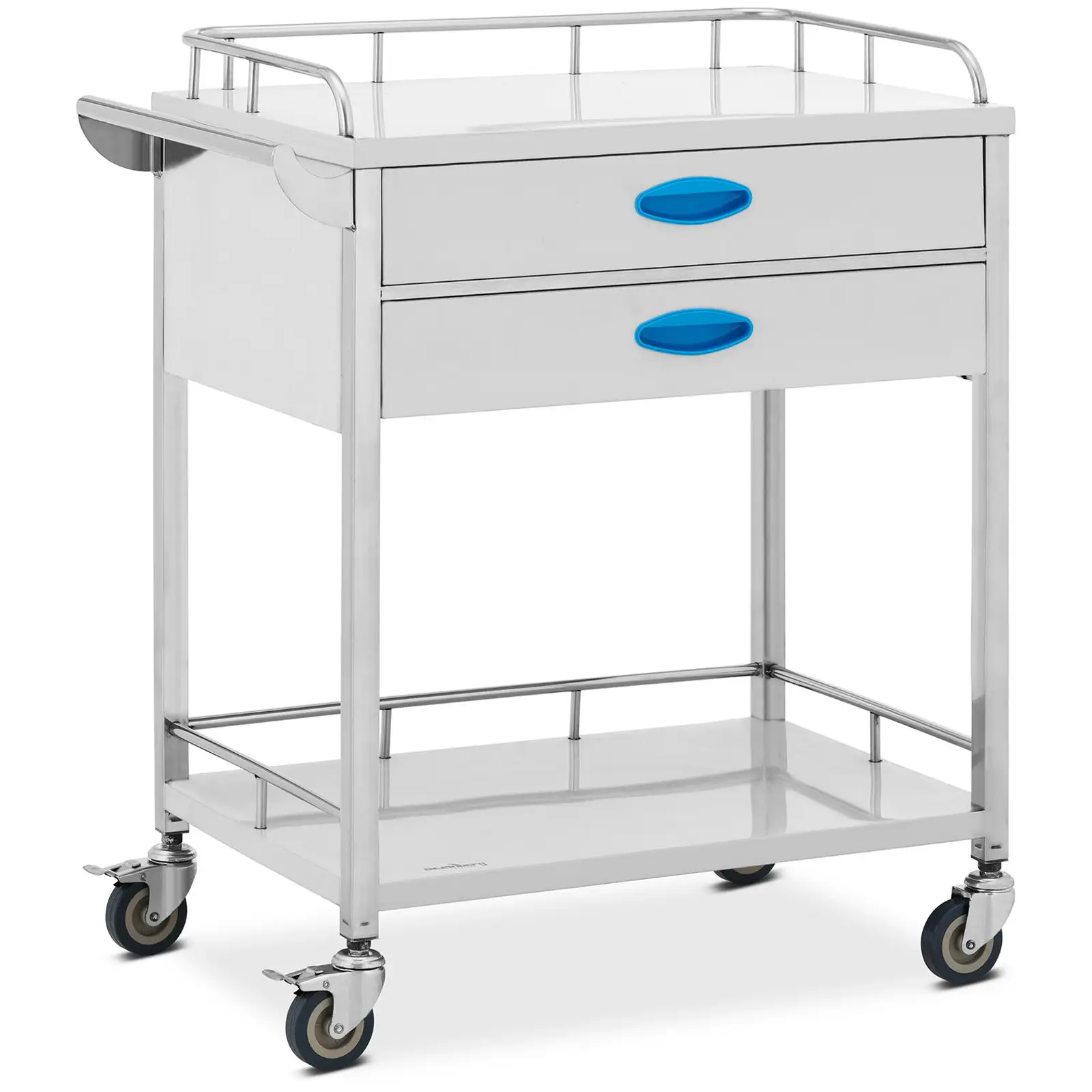 Laboratorijski voziček - nerjaveče jeklo - 2 polici po 60 x 41 x 26 cm - 2 predala - 40 kg