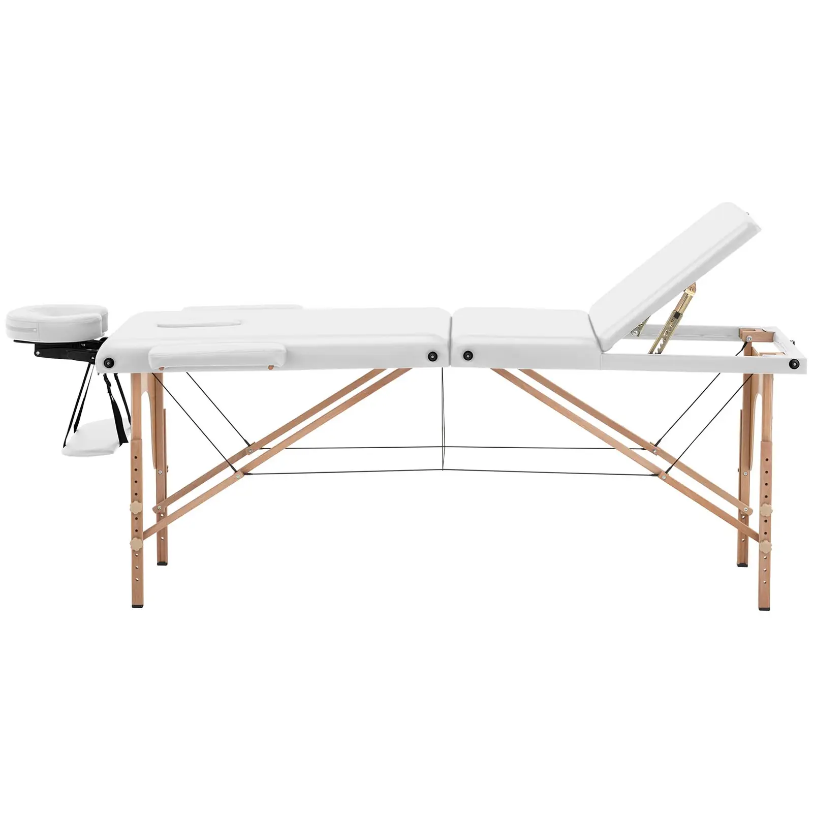 Zložljiva masažna miza - nagnjen podstavek za noge - bukov les - zelo široka (70 cm) - bela