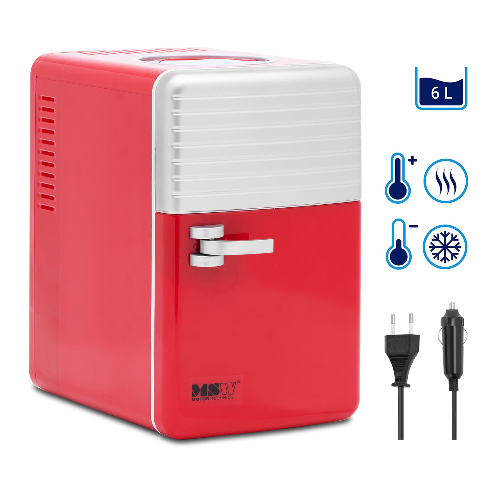 Mini hladilnik 12 V / 230 V - aparat 2 v 1 s funkcijo ohranjanja toplote - 6 L - Rdeča/srebrna
